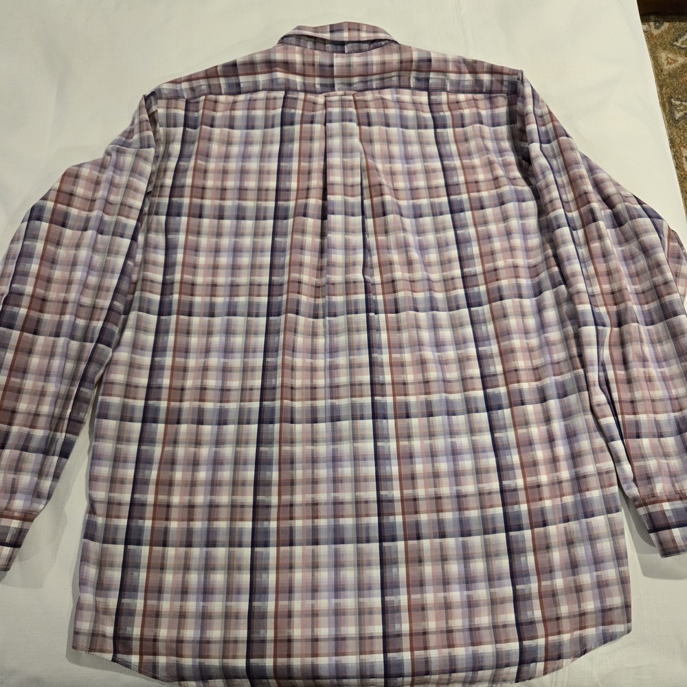 Allen Edmonds Lilac White Plaid Button Down 100% Cotton Men's Shirt Size XXL 2XL - Picture 6 of 13